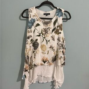 Chadwicks Cream and Brown Asymmetrical Sleeveless Blouse in Petite
